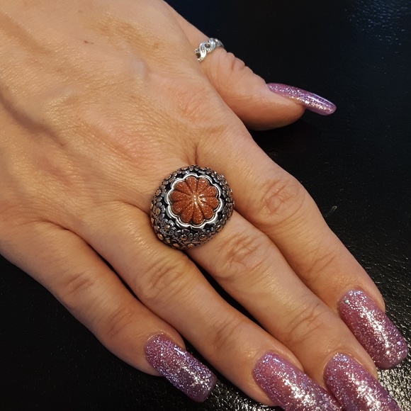 estate 925 Jewelry - Vintage 15ctw Genuine Red Goldstone 14k/Stainless